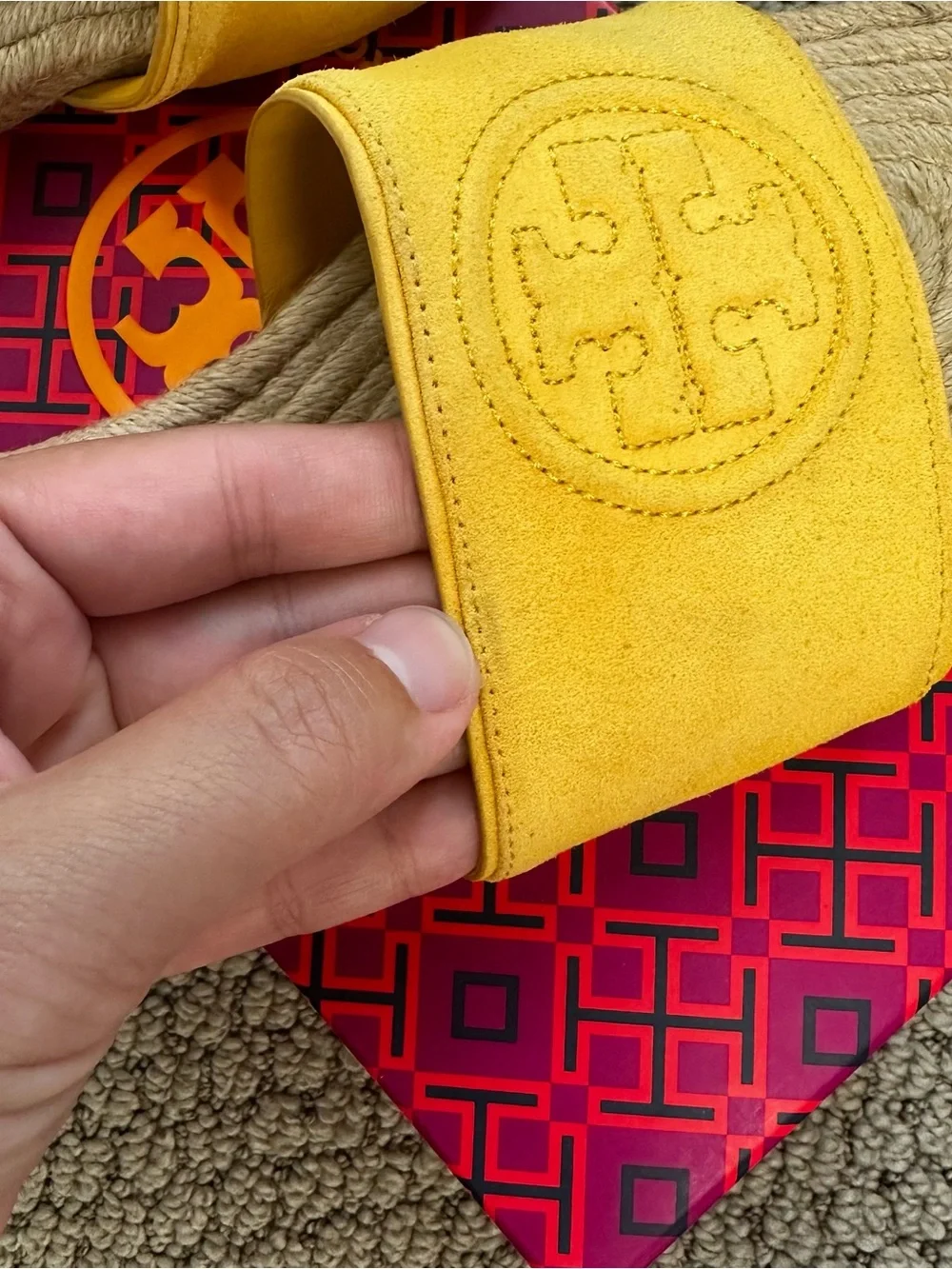 Tory Burch Yellow Suede Benton Espadrille Slide Sandals Size 7.5
